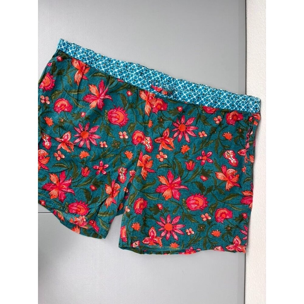 Sundance women's XXL teal orange leia floral 100% cotton casual high rise shorts